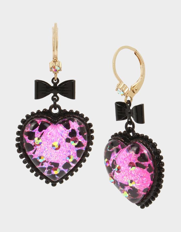 Betseyjohnson Xox Glitter Heart Bow Earrings Fuchsia