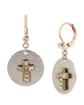 Steve Madden Throwback To Vintage Cross Earrings Crystal