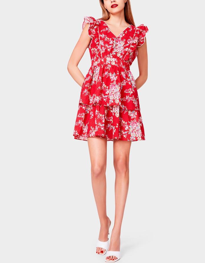 Betseyjohnson Garden Print Seersucker Dress Red Multi