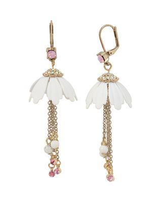 Steve Madden Summer Flowers Chain Drop Earrings White/pink