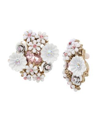 Steve Madden Summer Flowers Cluster Clip Earrings White/pink