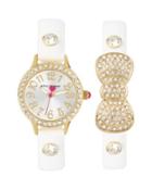 Steve Madden Betseys Holiday Bow And Watch Set White