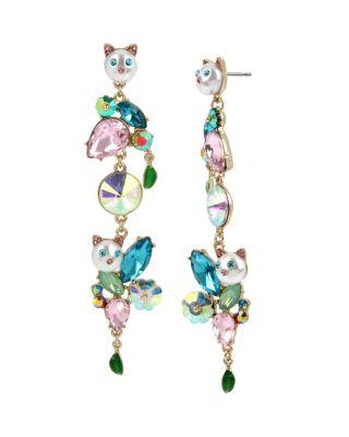 Steve Madden Just Kitten Around Cat Linear Earrings Multi