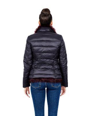 Steve Madden Reversible Faux Fur Puffer Coat Black/red