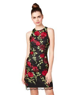 Steve Madden Red Roses Overlay Dress Black Multi