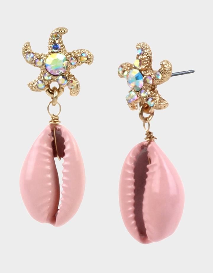 Betseyjohnson Surfmaid Shell Drop Earrings Pink