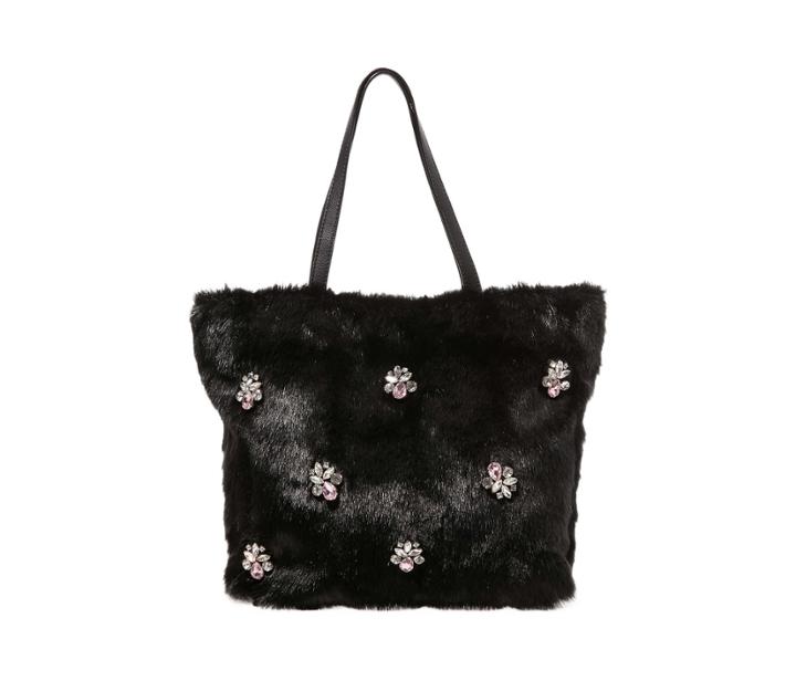 Betseyjohnson Bejeweled Fur Tote Black