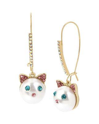 Steve Madden Just Kitten Around Cat Hook Earrings Multi