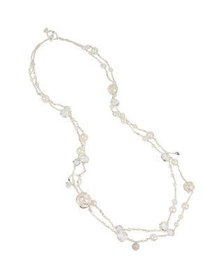Steve Madden Betsey Blue Crystal And Pearl Long Necklace Crystal