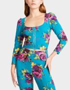 Betseyjohnson Pretty In Punk Vintage Inspired Puff Sleeve Top Teal Multi