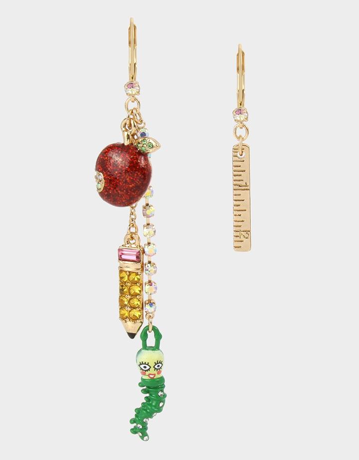 Betseyjohnson Back To School Apple Mismatch Earrings Multi
