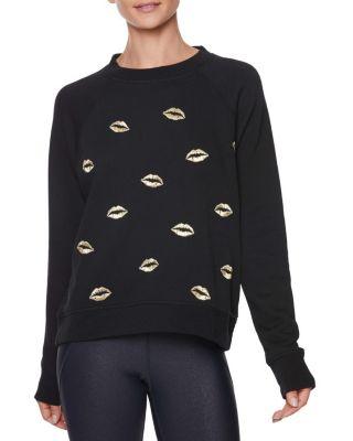 Steve Madden Allover Kisses Embroidered Pullover Black