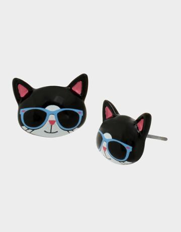 Betseyjohnson Catch The Wave Cat Studs Black