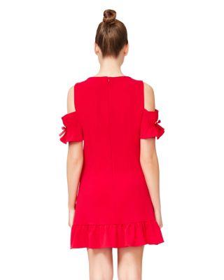 Steve Madden Captive Cold Shoulder Ruffle Dress Red