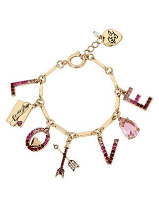 Steve Madden Hearts And Arrows Love Charm Bracelet Red