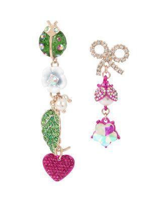 Steve Madden Fruity Petals Ladybug Mismatch Earrings Multi