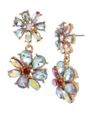 Steve Madden Paradise Lost Blue Flower Drop Earrings Blue