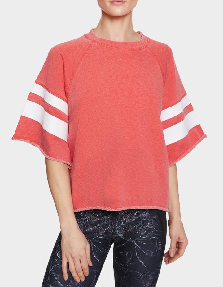 Betseyjohnson Printed Stripe Cutoff Sweatshirt Coral
