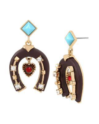 Steve Madden Lucky Charms Horseshoe Earrings Wood