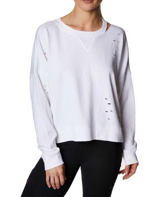 Steve Madden Distressed French Terry Pullover Coral