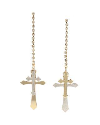 Steve Madden Throwback To Vintage Cross Linear Earrings Crystal