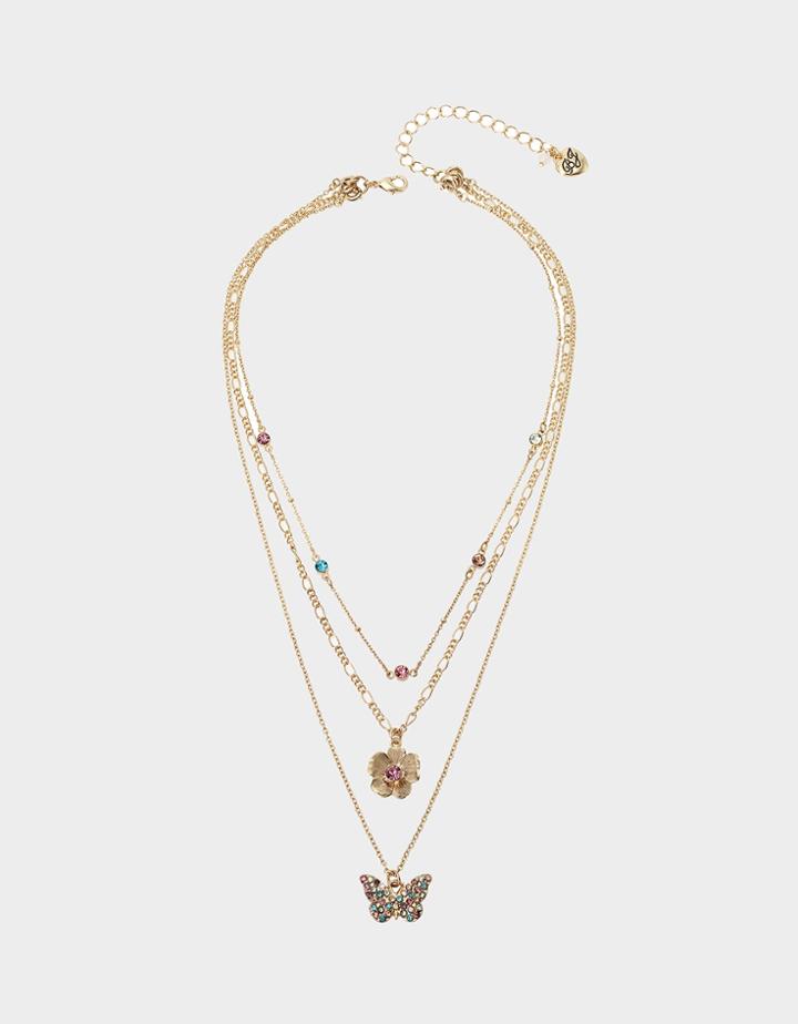 Betseyjohnson Butterfly Love Multi Row Necklace Pastel Multi