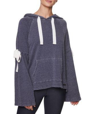 Steve Madden Distressed Bow Bell Sleeve Sweatshirt Navy