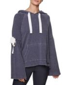 Steve Madden Distressed Bow Bell Sleeve Sweatshirt Navy