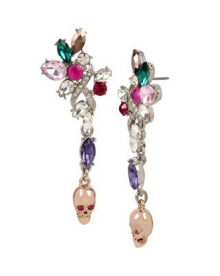 Steve Madden Duchess Of Betseyville Skull Drop Earrings Multi