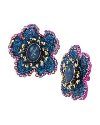 Steve Madden Blooming Betsey Flower Clip Earrings Blue