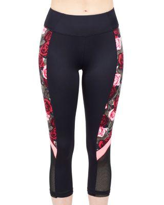 Steve Madden Colorblock Romantic Rose Cropped Legging Black Multi