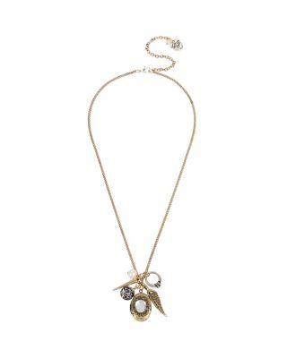 Steve Madden Throwback To Vintage Charm Necklace Crystal