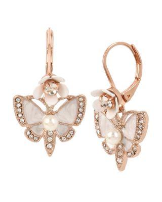 Steve Madden Flutterbye Butterfly Drop Earrings White