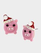 Betseyjohnson Holiday Whimsy Santa Pig Studs Pink