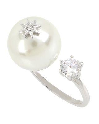 Steve Madden Betsey Blue Pearl Open Ring Crystal