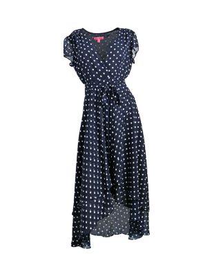 Steve Madden Dreamy Dots High Low Wrap Dress Navy