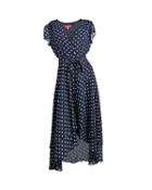 Steve Madden Dreamy Dots High Low Wrap Dress Navy