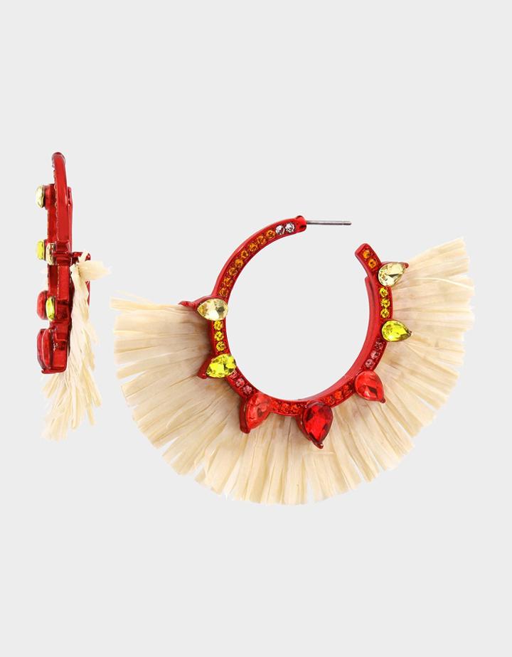 Betseyjohnson Stay Wild Raffia Hoop Earrings Red