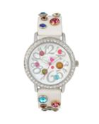 Steve Madden Bejewelled Betsey White Watch White