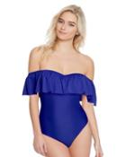 Steve Madden Malibu Solids Ruffle One Piece Navy