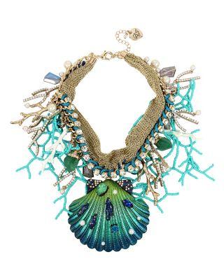 Steve Madden Glitter Reef Shell Statement Necklace Multi