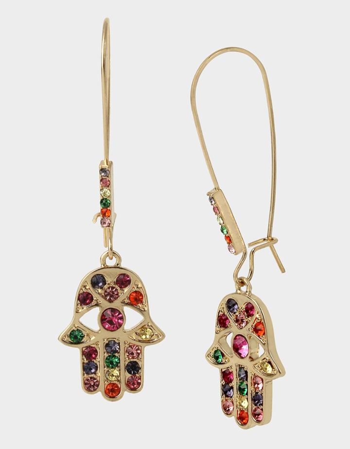 Betseyjohnson Protect Ya Neck Hamsa Hook Earrings Multi