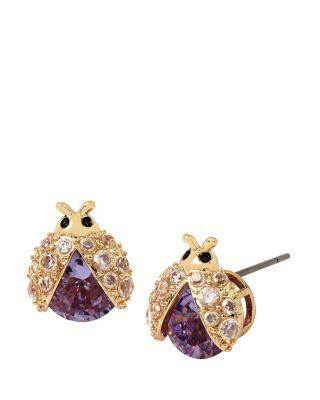 Steve Madden Spring Critter Cz Lady Bug Stud Earrings Purple