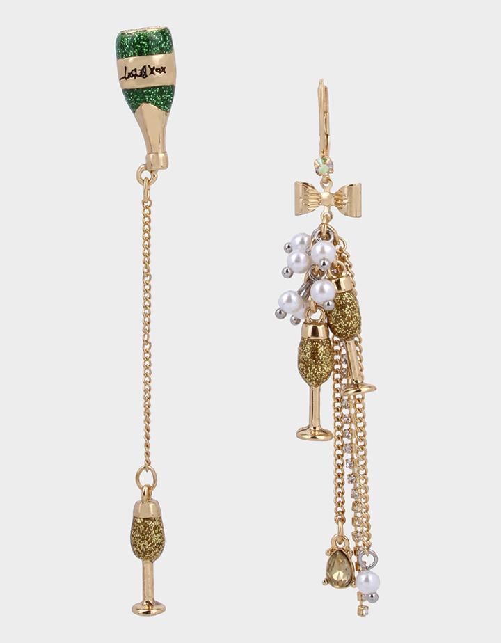 Betseyjohnson Cheers Champagne Mismatch Earrings Green