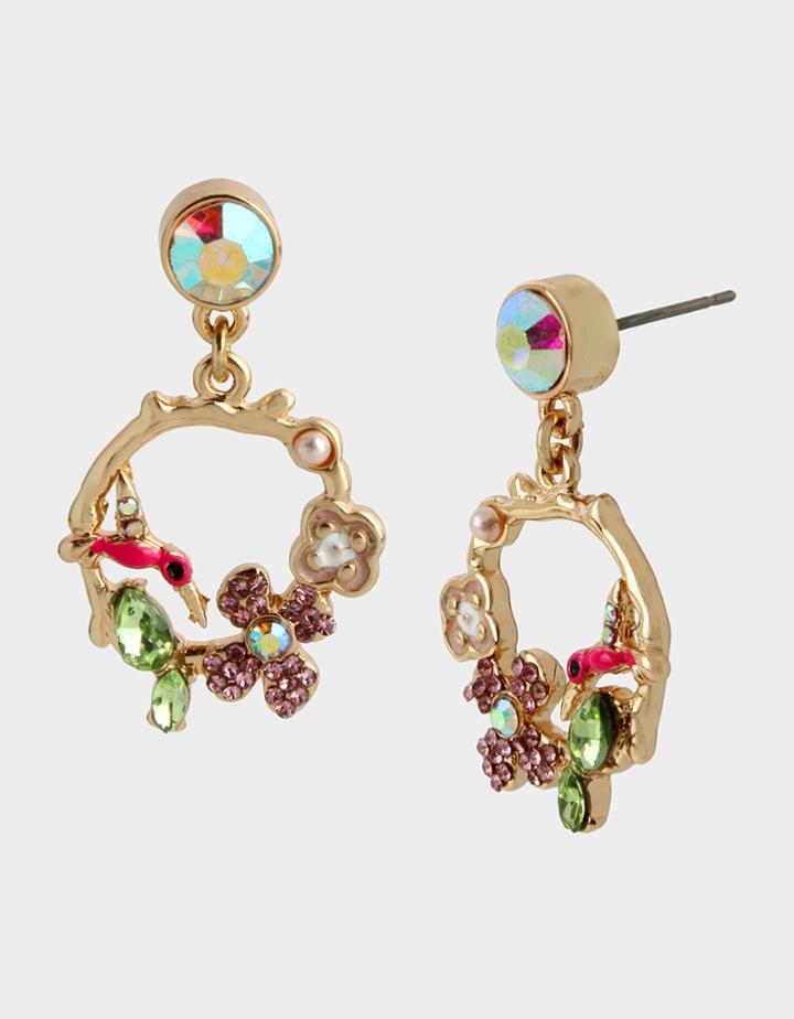 Betseyjohnson Welcome To The Jungle Hummingbird Earrings Pink