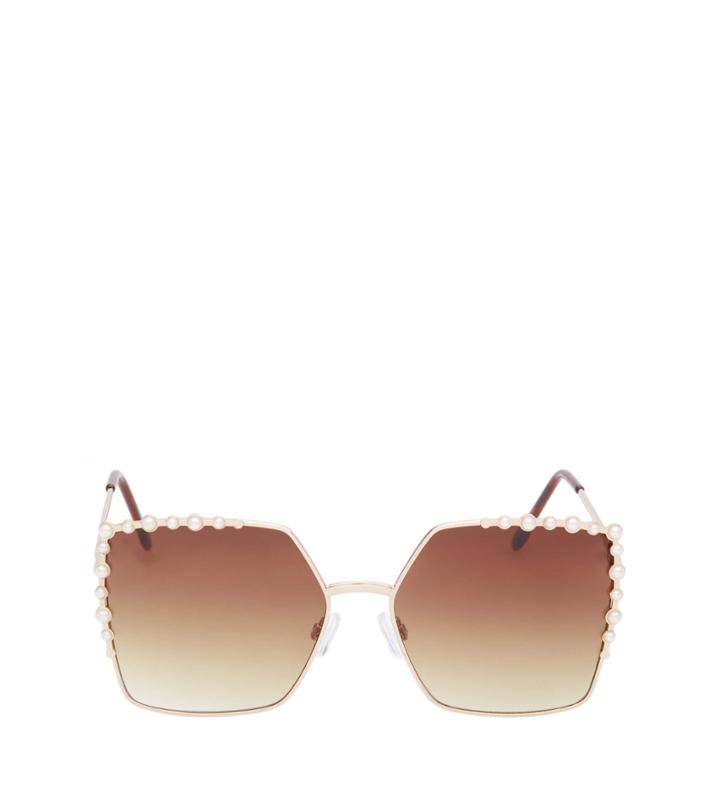 Betseyjohnson Pearl Rimmed Polygon Sunglasses Gold