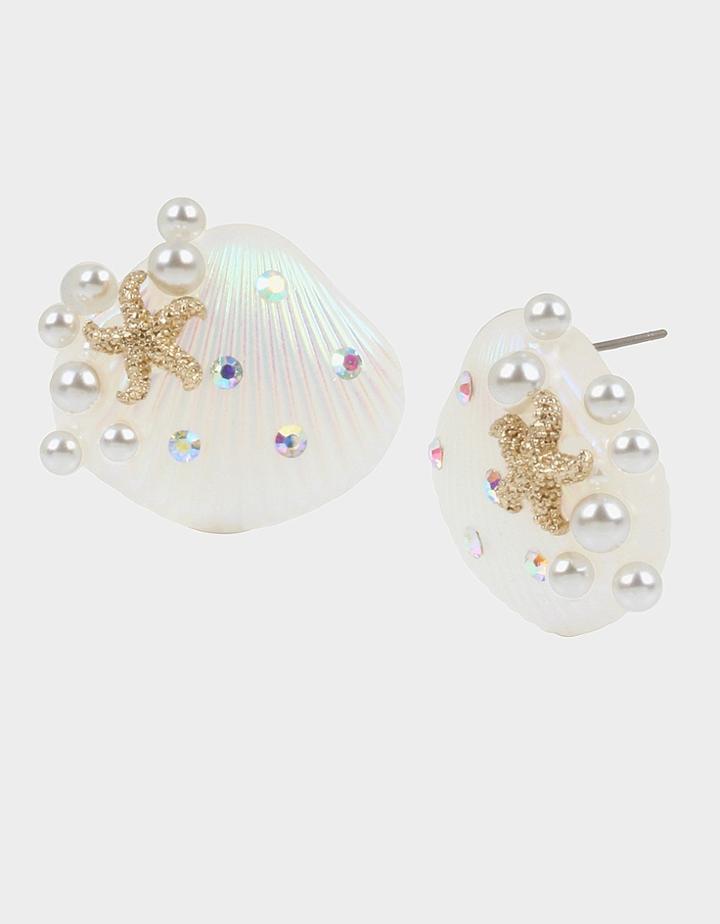 Betseyjohnson Surfmaid Shell Button Earrings Ivory
