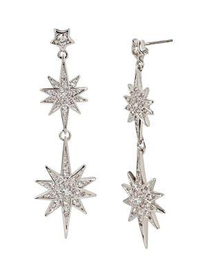 Steve Madden Betsey Blue Star Double Drop Earrings Crystal