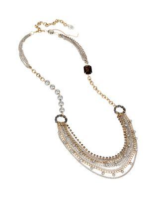 Steve Madden Throwback To Vintage Long Statement Necklace Black