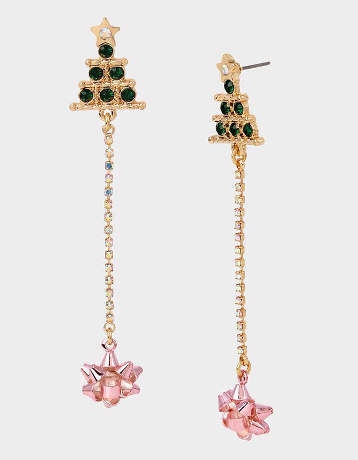 Betseyjohnson Holiday Whimsy Tree Linear Earrings Green